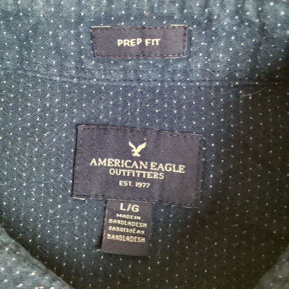American Eagle Men’s Large Shirt Long Sleeve Button Up Down Navy Blue Prep Fit - Picture 3 of 11
